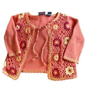 Koala Kids Vintage Peach Crochet Knit Open Front Cardigan Sweater Toddler 24M